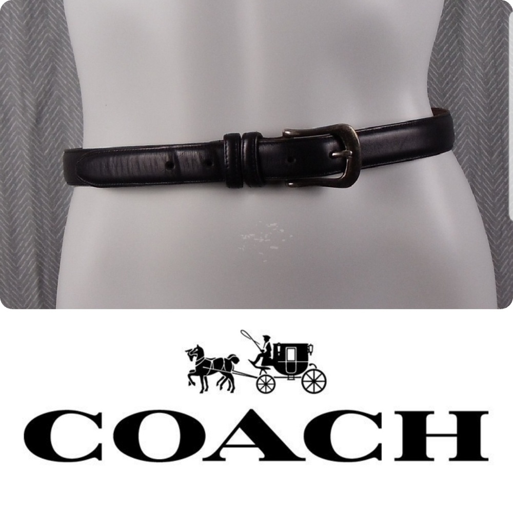 Black Leather Coach Belt with Silver Buckle